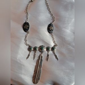 Sterling Neckkace with Dangle Feathers